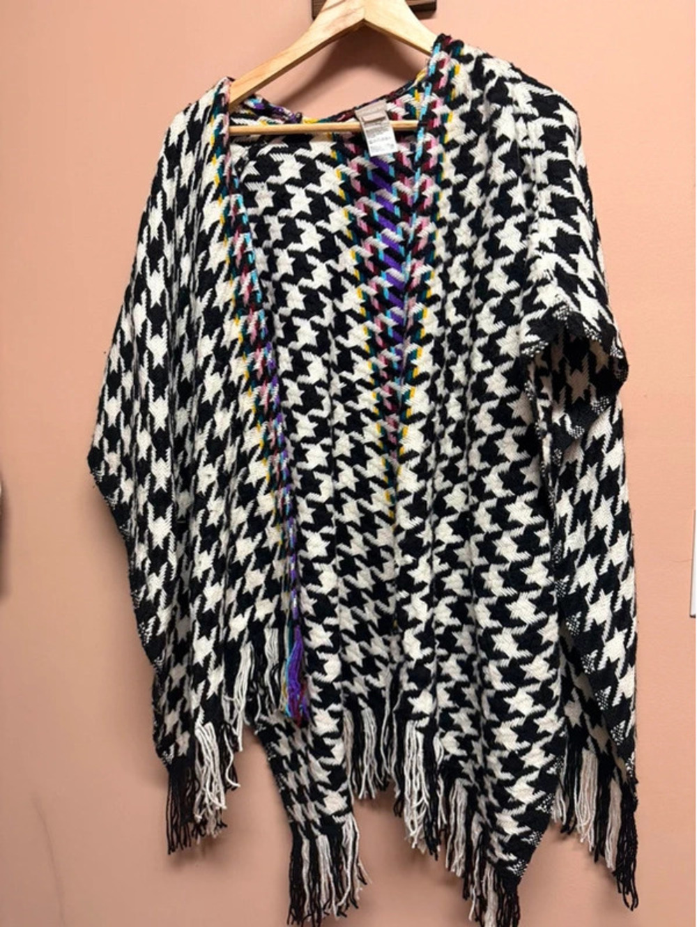 Chico’s black & white cardigan with multi color on the top